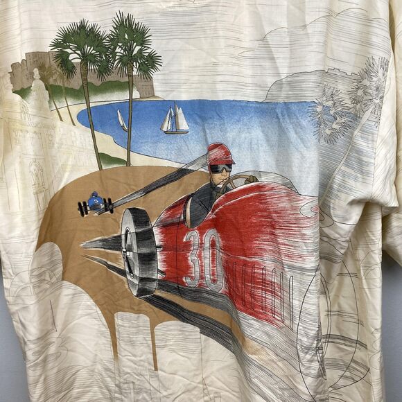 Tori Richard Shirt Mens Large Cream Red Race Car 30 Button Up Hawaiian Viscose - Picture 5 of 11